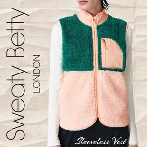 SWEATY BETTY Pennine Faux Shearling ColorBlock Zip-Front Spring/Fall Vest NWT/Sm